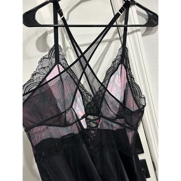 Soma Velvet Illusion Sleep Chemise Black Floral Lace Nightgown Sz XL Sexy Witchy - Picture 8 of 11
